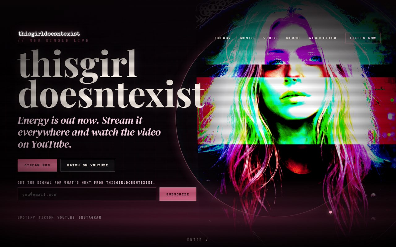 Homepage del progetto musicale thisgirldoesntexist