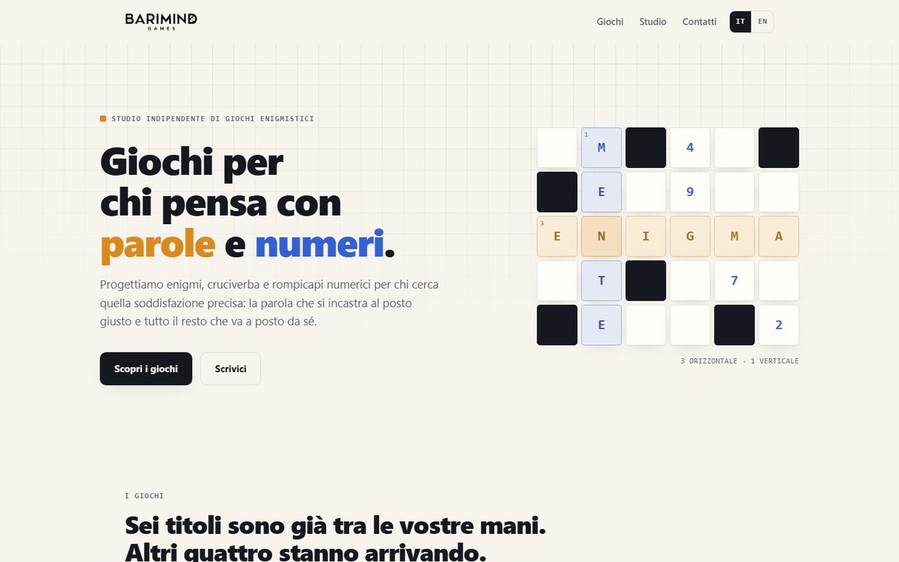 Homepage di BariMind Games